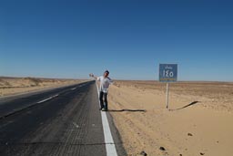 Bagdad 145km sign, desert road Egypt.