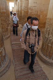 My friends in Saqqara. Tourists wearing facemasks, Egypt.