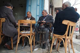 Street tea house, people watch domino players, Cairo.