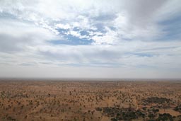 A view from top of Bandiagara Escarpement down on dunes, Dogon land Mali