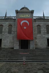 Turkish Flag, steps, Blue Mosque, Istanbul.