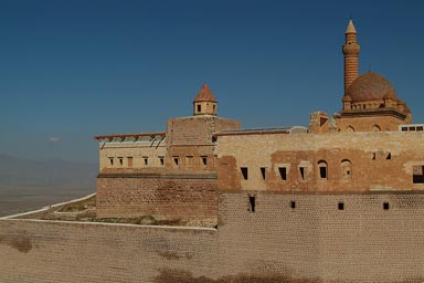 Ishak Pasa Palace. Fortifications, walls, mosque cupola.