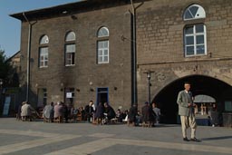 Cafe in front of the great mosque, Diyarbakir, Turkey.