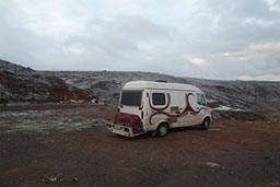 Camp and snow in morning near Yaprakhisor, Cappadokia.