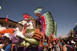 Feathers decorated floats. Carnival of Las Tablas, Panama.