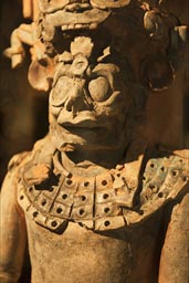 Wooden statue of Maya god, ruler or  warrior. Palenque museum.