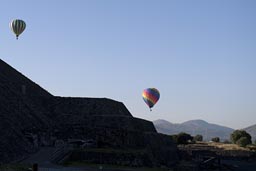Ballons rise over Pyramid of the Sun. Teotihuacan, Mexico.
