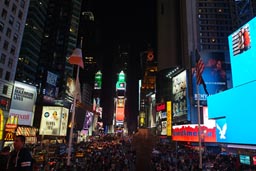 Times Square at night, crowds gather for the happening.