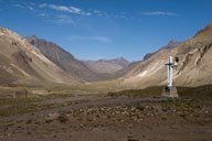 Concret cross, valley in Argenina. view towards Chile.
