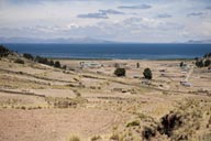 Peruvian side of Lake Titicaca, dry fields on 3,900m.
