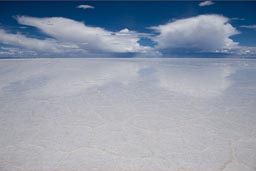 Reflection in slight water surface on Uyuni salt flats.