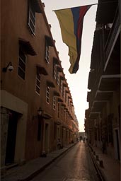 Cartagena street, Colombian flag.
