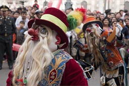 Clowns, costumes, Independence day in Lima.