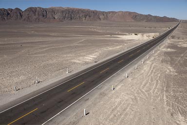 Southern Peruvian desert road, where the famous Nazca lines are.