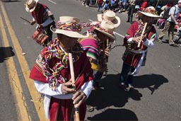 Folkloric Andino flutes and drums, plenty, Arequipa Day, P{eru.