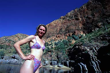 Irene, a bath in a gorge near Glen Helen afetr an early morning hike
