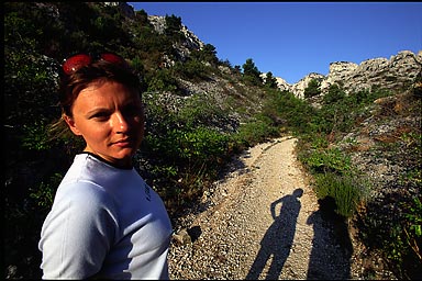 Early Morning pic of Agnieszka walking the Calanque trail