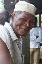 Old Muslim man, cafe near Chaqueville, Cote d'Ivoire, Ivory Coast.