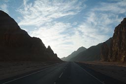 Egypt desert mountains road.