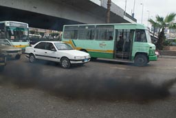 Black diesel smoke, Cairo traffic.