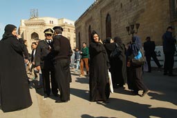 Friday mosque, police, women, Cairo Al Azhar.