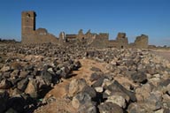 Basalt rubble, ruins of abandoned, ancient town of Umm al-Jimal.