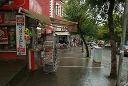 Kiosk in rainy Trabzon, Turkey.
