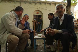 Hani, Turkey, Men and tea and cigarettes, cafe near sacred spring.