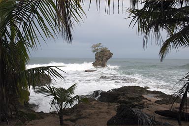 The rock in wild Caribbean Sea, Manzanilla, Costa Rica.