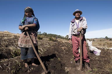 Mam man and daughter. Mam people in the Western Highlands, high at 3600m of altitude, potato farming.