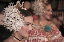 Eleborate head gear, tembleques, pollera dresses, Carnival de Panama in Las Tablas.