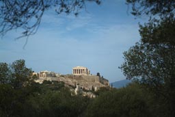 Acropolis, between trees, from far.
