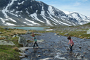Boys in gum boots, Norway, Strynefjellet.