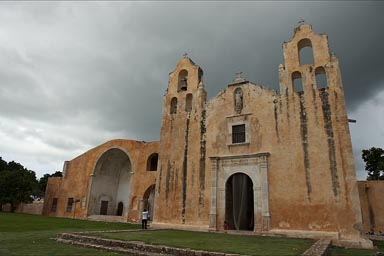 Mani church, Yucatan, Mexico. Ringing the church bells.