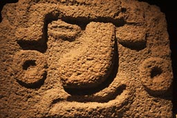 Wryly smile in stone, museum, Teotihuacan.