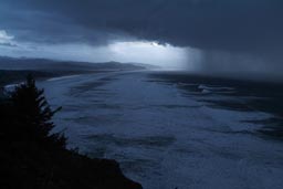 Oregon coast, pounded by weather.