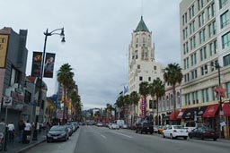 Hollywood Boulevard, cloudy day.
