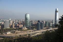 View from hill, Santiago de Chile, with tallest office building in South America Gran Torre Costanera.