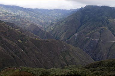 On the other side of the valley, the road that we came. view from Kuelap castle, Peru.