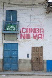 Conga no va!, Celendine house on plaza de armas, Peru, Cajamarca.