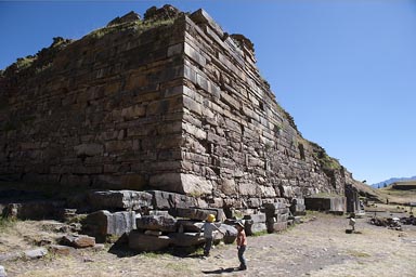 Chavin de Huantar, old temple stone walls, archaeological site, 3,000 years old. Peru, Cordillera Blanca.